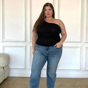 Elegant Black Ruffled One-Shoulder Top, Size 2X NWOT